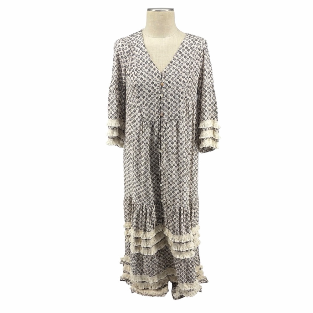 Piper & Scoot Boho Ruffle Midi Dress Patterned Tiered Boutique Size Medium